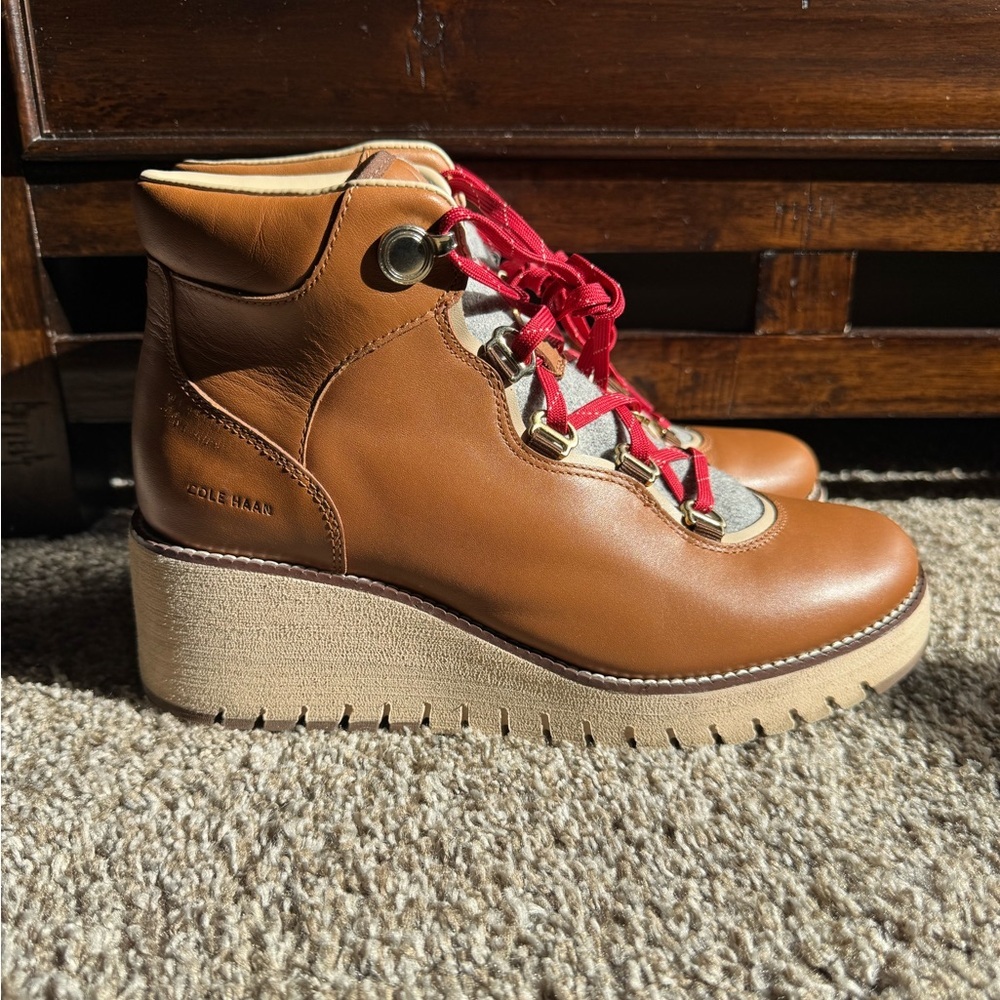 Cole Haan Women's ZeroGrand Waterproof Wedge Hiker Booties Brown Leather - Picture 12 of 13